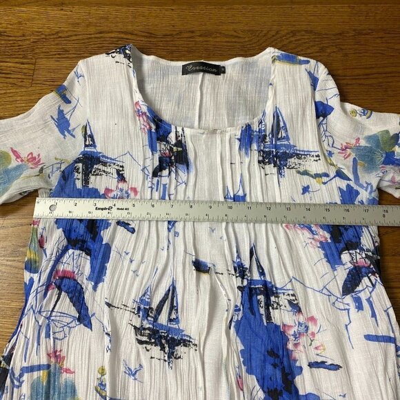 ⛵️ Nautical Sailboat Print White Gauze Tunic - Picture 10 of 11